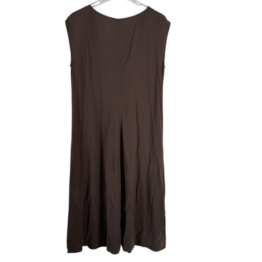 Eileen Fisher Silk Georgette Crepe Sleeveless Midi Dress Espresso Brown Medium - Picture 7 of 10